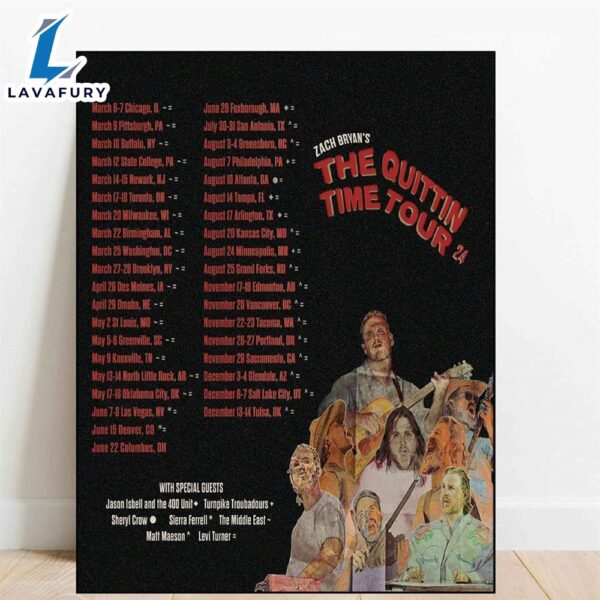 Zach Bryan The Quittin Time 2024 Tour Poster Canvas