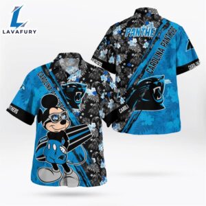 Carolina Panthers Mickey Mouse Floral Short Sleeve Hawaii Shirt