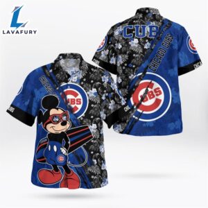 Chicago Cubs Mickey Mouse Floral Short Sleeve Hawaii Shirt