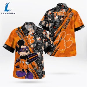 Clemson Tigers Mickey Mouse Floral Short Sleeve Hawaii Shirt