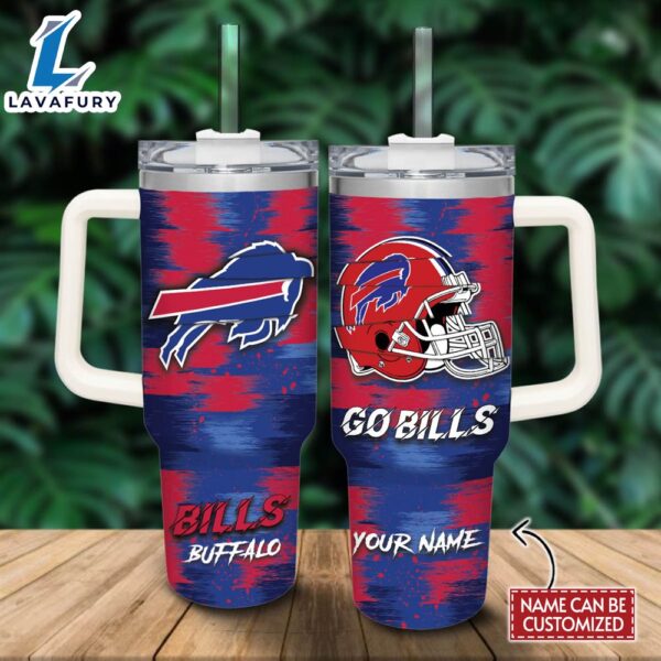 Custom Name Buffalo Bills Color Blocks 40oz Stainless Steel Tumbler with Handle and Straw Lid