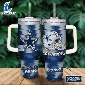 Custom Name Cowboys  Color Blocks 40oz Stainless Steel Tumbler with Handle and Straw Lid