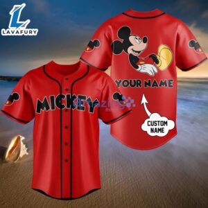 Custom Name Disney Mickey Mouse Red Baseball Jersey Shirt