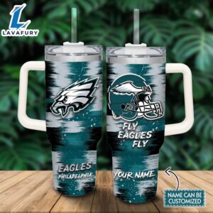 Custom Name Eagles Color Blocks 40oz Stainless Steel Tumbler with Handle and Straw Lid