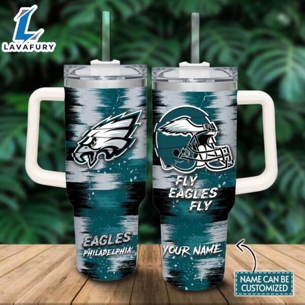 Custom Name Eagles Color Blocks 40oz Stainless Steel Tumbler with Handle and Straw Lid
