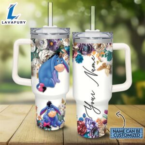 Custom Name Eeyore 3D Colorful Flower Sublimation Pattern 40oz Tumbler with Handle and Straw Lid