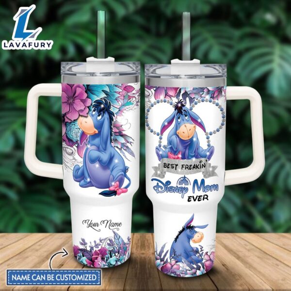 Custom Name Eeyore Best Mom Ever 40oz Stainless Steel Tumbler with Handle and Straw Lid