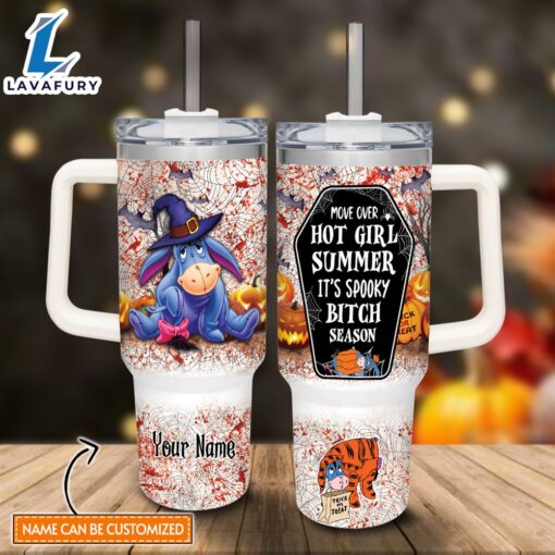 Custom Name Eeyore Halloween Costume It’s Spooky Season 40oz Stainless Steel Tumbler with Handle and Straw Lid