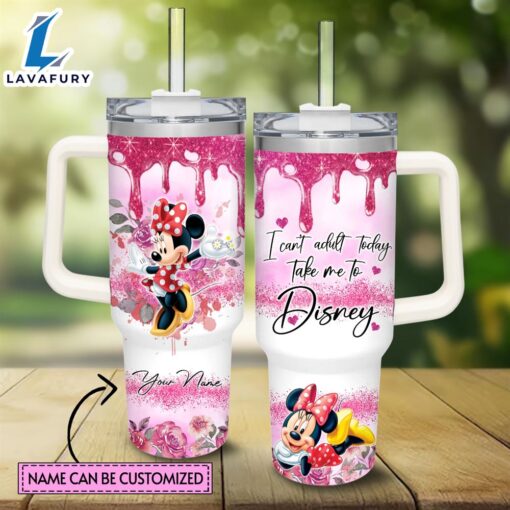 Custom Name I Can’t Adult Minnie Mouse 40oz Stainless Steel Tumbler with Handle and Straw Lid