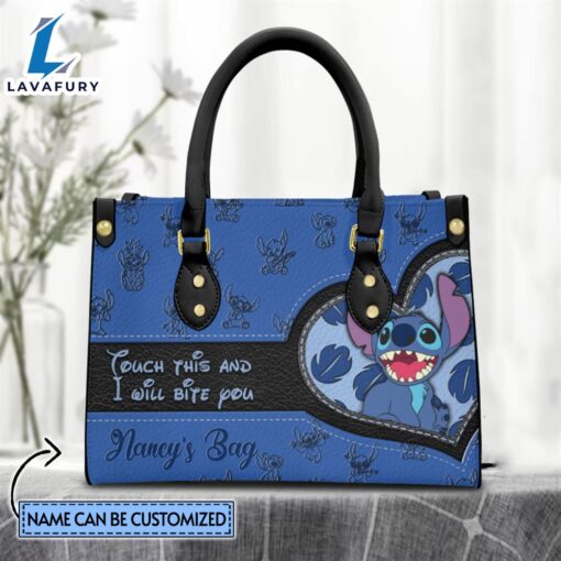 Custom Name I Will Bite You Stitch Pattern Premium Leather Handbag