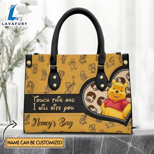 Custom Name I Will Bite You Winnie the Pooh Pattern Premium Leather Handbag