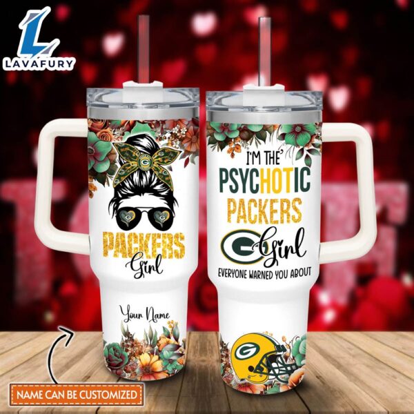 Custom Name I’m The Psychotic Packers Girl Flower Pattern 40oz Stainless Steel Tumbler with Handle and Straw Lid