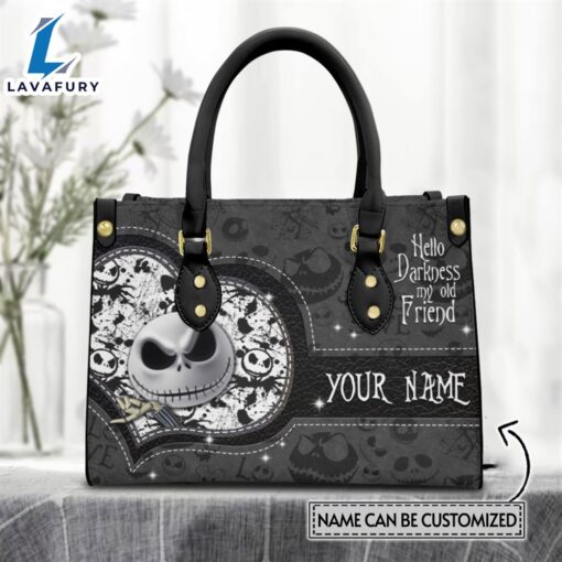 Custom Name Jack Skellington Nightmare Halloween Theme Leather Premium Leather Handbag