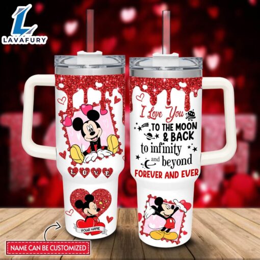 Custom Name Mickey Love You To The Moon &amp Back 40oz Stainless Steel Tumbler with Handle and Straw Lid