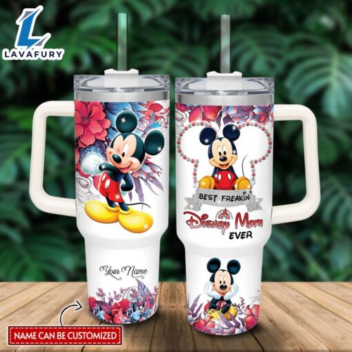 Custom Name Mickey Mouse Best Mom Ever 40oz Stainless Steel Tumbler with Handle and Straw Lid