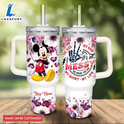 Custom Name Mickey Mouse Girl It’s All Messy 40oz Stainless Steel Tumbler with Handle and Straw Lid