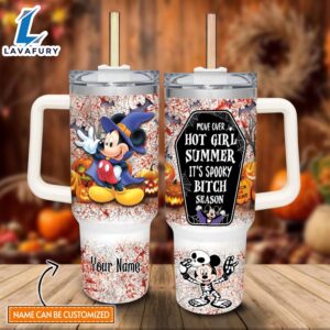 Custom Name Mickey Mouse Halloween Costume It’s Spooky Season 40oz Stainless Steel Tumbler with Handle and Straw Lid