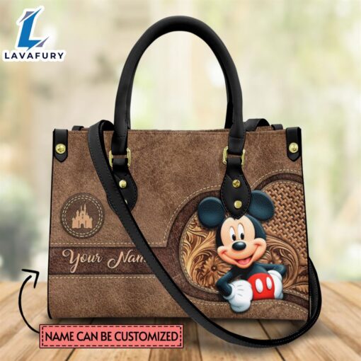 Custom Name Mickey Mouse Theme Premium Leather Handbag