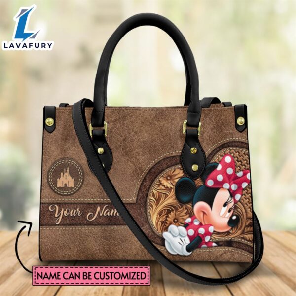 Custom Name Minnie Mouse Theme Premium Leather Handbag