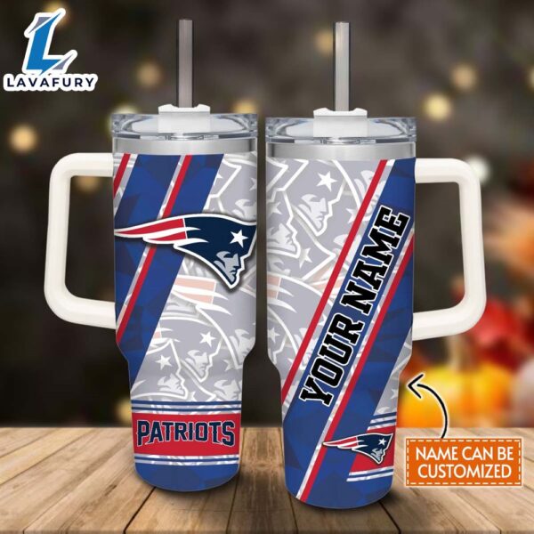 Custom Name Patriots Pattern 40oz Stainless Steel Tumbler with Handle and Straw Lid