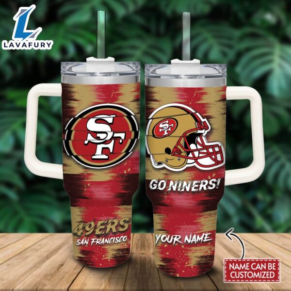 Custom Name SF 49ers Color Blocks 40oz Stainless Steel Tumbler with Handle and Straw Lid