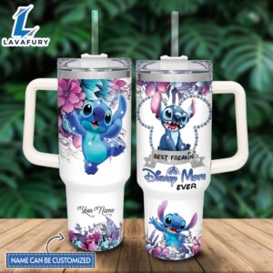 Custom Name Stitch Best Mom Ever 40oz Stainless Steel Tumbler with Handle and Straw Lid