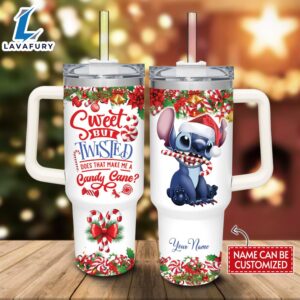 Custom Name Stitch Sweet But Twisted Christmas Theme Pattern 40oz Tumbler with Handle and Straw Lid