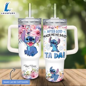 Custom Name Stitch Tada 40oz Stainless Steel Tumbler with Handle and Straw Lid