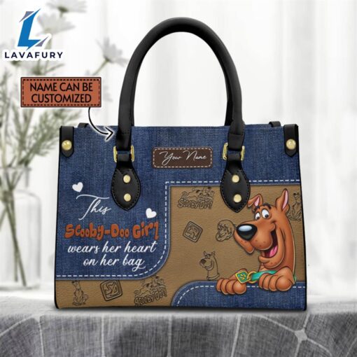 Custom Name This Scooy-Doo Girl Wears Her Heart Jean Pattern Premium Leather Handbag