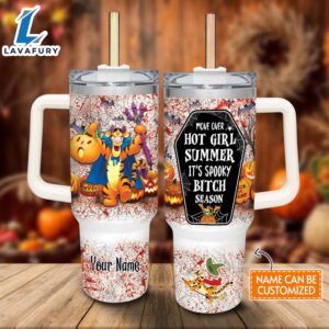 Custom Name Tigger Halloween Costume It’s Spooky Season 40oz Stainless Steel Tumbler with Handle and Straw Lid