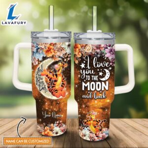 Custom Name Tigger I Love You To The Moon &amp Back 40oz Stainless Steel Tumbler with Handle and Straw Lid