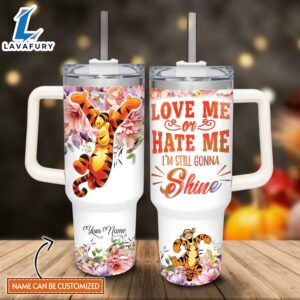 Custom Name Tigger I’m Still Gonna Shine Flower Pattern 40oz Stainless Steel Tumbler with Handle and Straw Lid