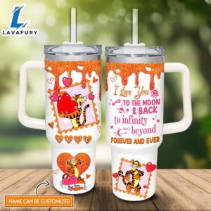 Custom Name Tigger Love You To The Moon &amp Back 40oz Stainless Steel Tumbler with Handle and Straw Lid