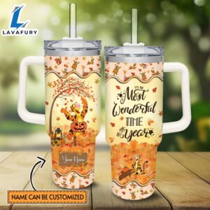 Custom Name Tigger Most Wonderful Time Fall Leaf Pattern 40oz Stainless Steel Tumbler with Handle and Straw Lid
