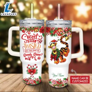 Custom Name Tigger Sweet But Twisted Christmas Theme Pattern 40oz Tumbler with Handle and Straw Lid