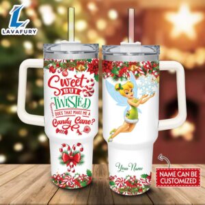 Custom Name Tinker Bell Sweet But Twisted Christmas Theme Pattern 40oz Tumbler with Handle and Straw Lid