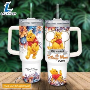 Custom Name Winnie the Pooh Best Mom Ever 40oz Stainless Steel Tumbler with Handle and Straw Lid