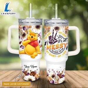 Custom Name Winnie the Pooh Girl It’s All Messy 40oz Stainless Steel Tumbler with Handle and Straw Lid