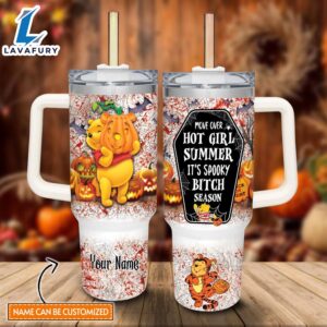 Custom Name Winnie the Pooh Halloween Costume It’s Spooky Season 40oz Stainless Steel Tumbler with Handle and Straw Lid
