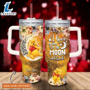 Custom Name Winnie the Pooh I Love You To The Moon &amp Back 40oz Stainless Steel Tumbler with Handle and Straw Lid