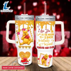 Custom Name Winnie the Pooh Love You To The Moon &amp Back 40oz Stainless Steel Tumbler with Handle and Straw Lid