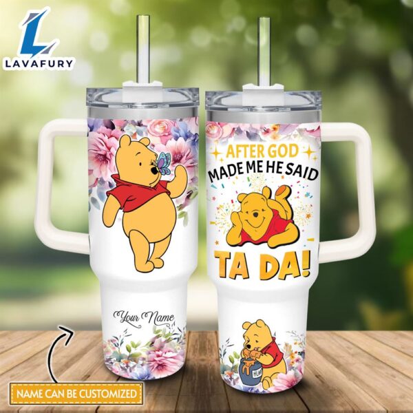 Custom Name Winnie the Pooh Tada 40oz Stainless Steel Tumbler with Handle and Straw Lid