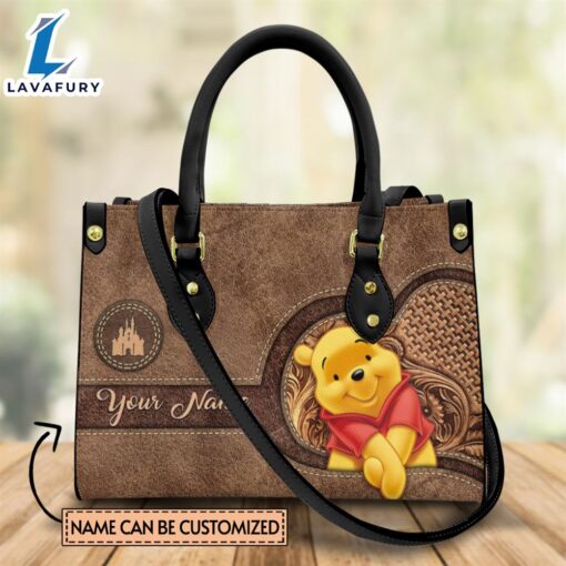 Custom Name Winnie the Pooh Theme Premium Leather Handbag