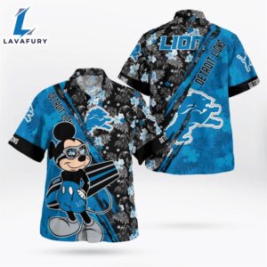 Detroit Lions Mickey Mouse Floral Short Sleeve Hawaii Shirt