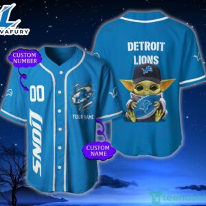 Detroit Lions NFL Baby Yoda Custom Name And Number Baseball Jersey Shirt