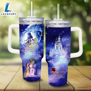 Disney Beauty &amp the Beast Castle Glitter Pattern 40oz Tumbler with Handle and Straw Lid