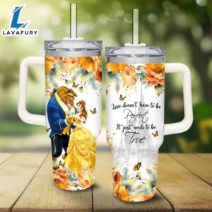 Disney Beauty and the Beast Flower Pattern 40oz Tumbler with Handle and Straw Lid