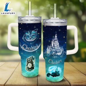 Disney Cheshire Cat Castle Glitter Pattern 40oz Tumbler with Handle and Straw Lid