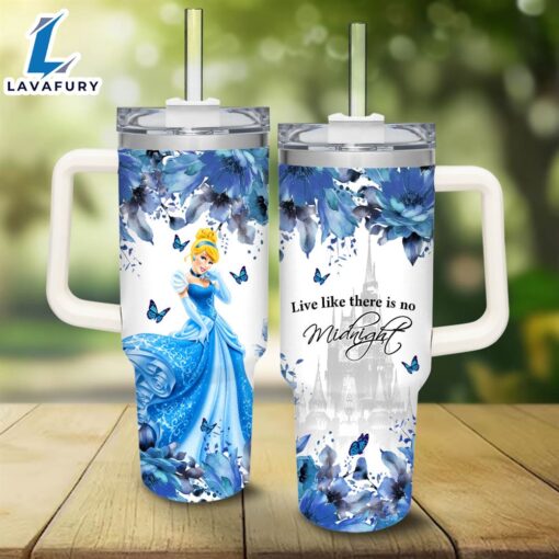 Disney Cinderella Princess Flower Pattern 40oz Tumbler with Handle and Straw Lid