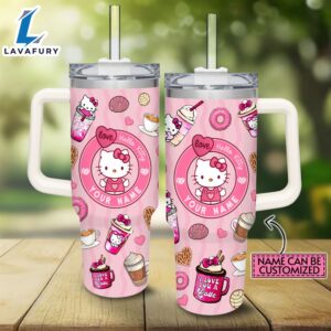 Disney Custom Name Hello Kitty Pink Pattern 40oz Stainless Steel Tumbler with Handle and Straw Lid